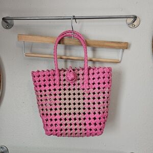 Mexican Artisan plastic woven basket Bubblegum pink and cream Tote Bag